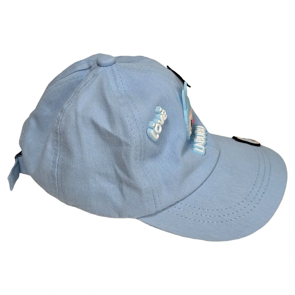 Pop Mart Labubu Kids Light Blue Cotton Twill Baseball Cap Adjustable Hat patches
